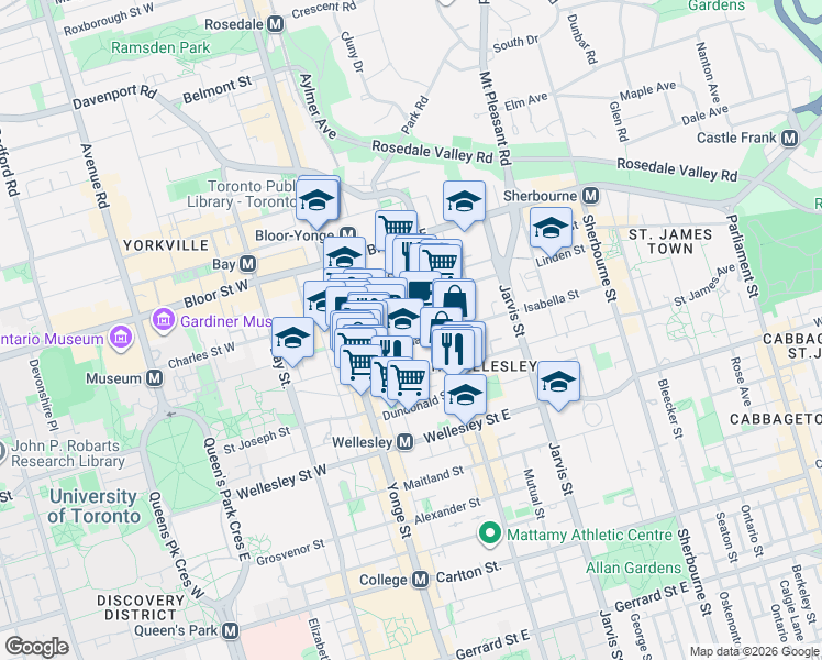 map of restaurants, bars, coffee shops, grocery stores, and more near 48 Isabella Street in Toronto