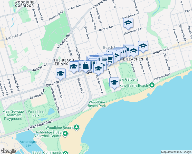 map of restaurants, bars, coffee shops, grocery stores, and more near 90 Kippendavie Avenue in Toronto
