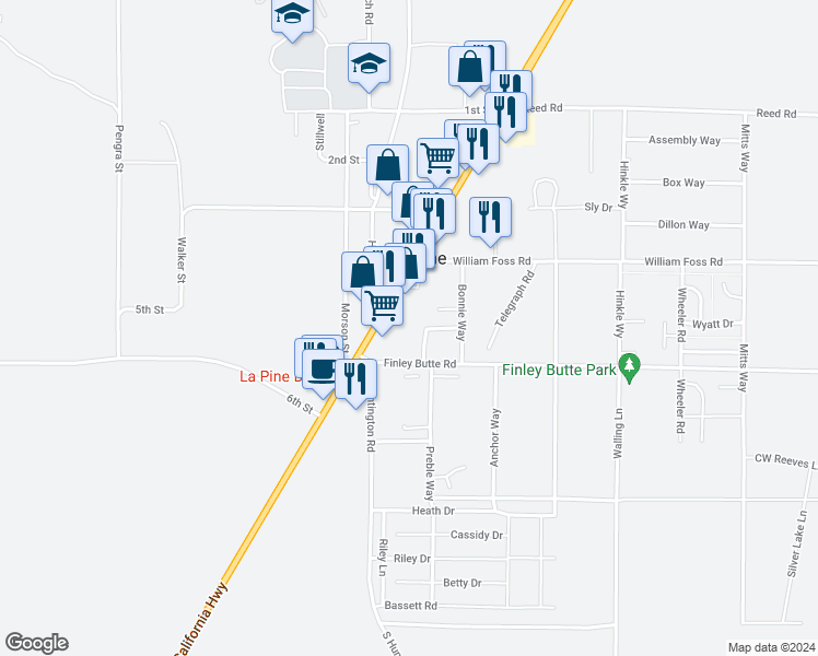 map of restaurants, bars, coffee shops, grocery stores, and more near 51420 U.S. 97 in La Pine