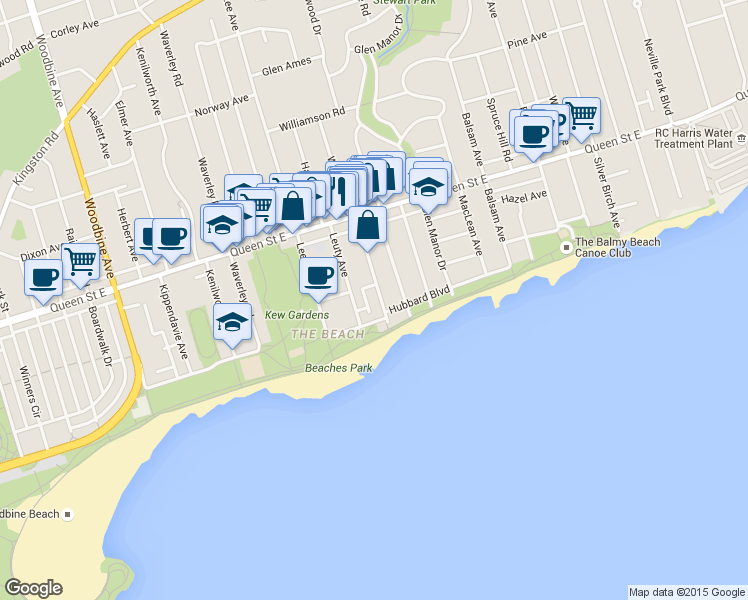 map of restaurants, bars, coffee shops, grocery stores, and more near in Toronto