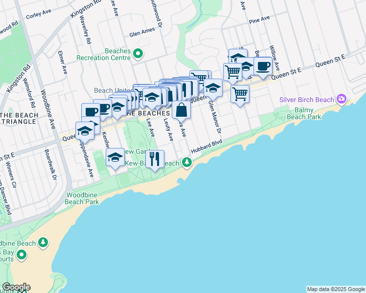 map of restaurants, bars, coffee shops, grocery stores, and more near in Toronto
