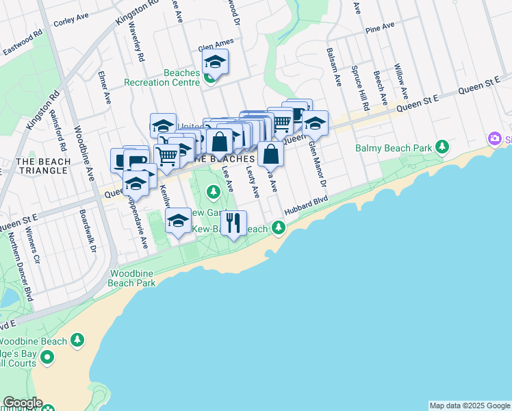 map of restaurants, bars, coffee shops, grocery stores, and more near in Toronto