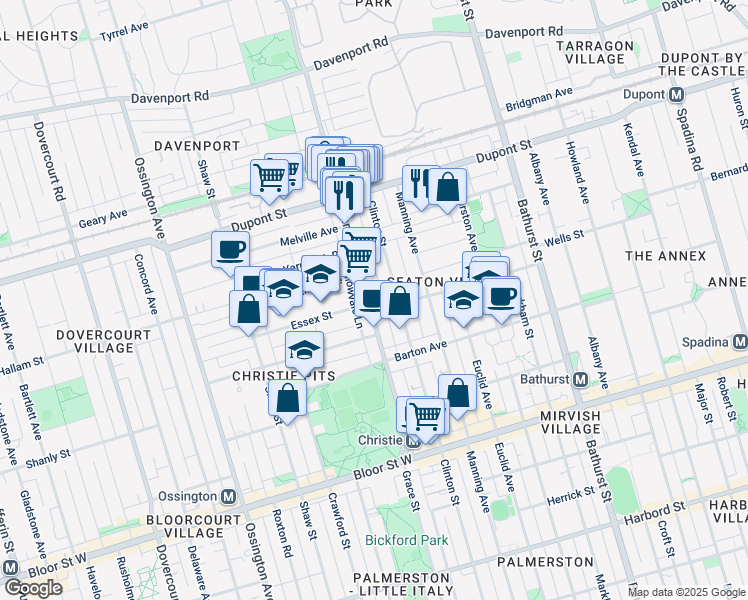 map of restaurants, bars, coffee shops, grocery stores, and more near in Toronto