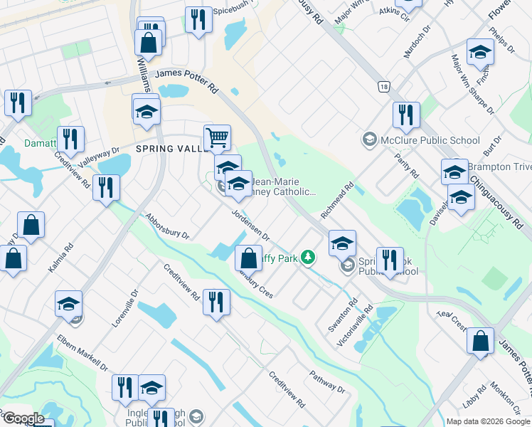 map of restaurants, bars, coffee shops, grocery stores, and more near in Brampton