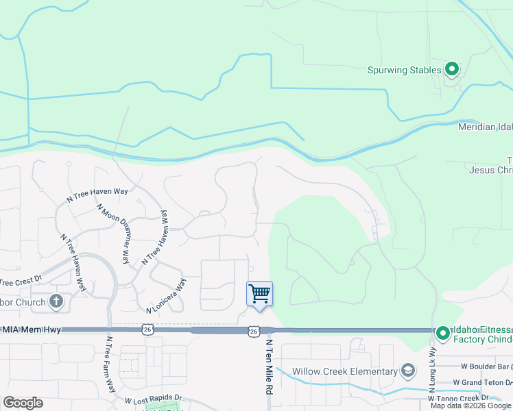 map of restaurants, bars, coffee shops, grocery stores, and more near North Sunset Maple Way in Meridian