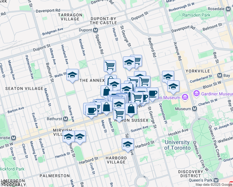 map of restaurants, bars, coffee shops, grocery stores, and more near in Toronto