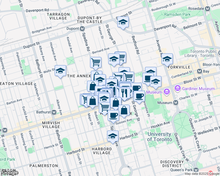 map of restaurants, bars, coffee shops, grocery stores, and more near 94 Prince Arthur Avenue in Toronto