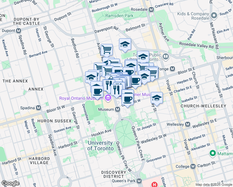 map of restaurants, bars, coffee shops, grocery stores, and more near in Toronto