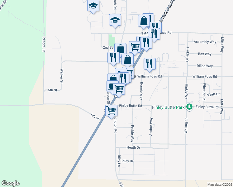 map of restaurants, bars, coffee shops, grocery stores, and more near 51310 Huntington Road in La Pine