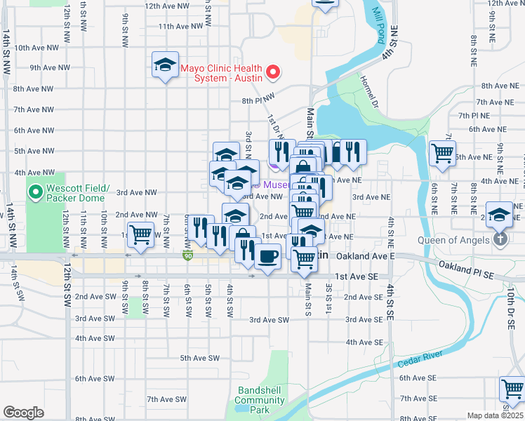 map of restaurants, bars, coffee shops, grocery stores, and more near 300 2nd Avenue Northwest in Austin