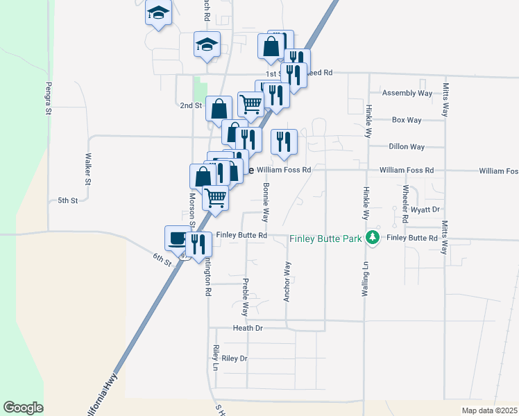 map of restaurants, bars, coffee shops, grocery stores, and more near 16460 Finley Butte Road in La Pine