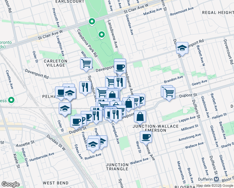 map of restaurants, bars, coffee shops, grocery stores, and more near in Toronto