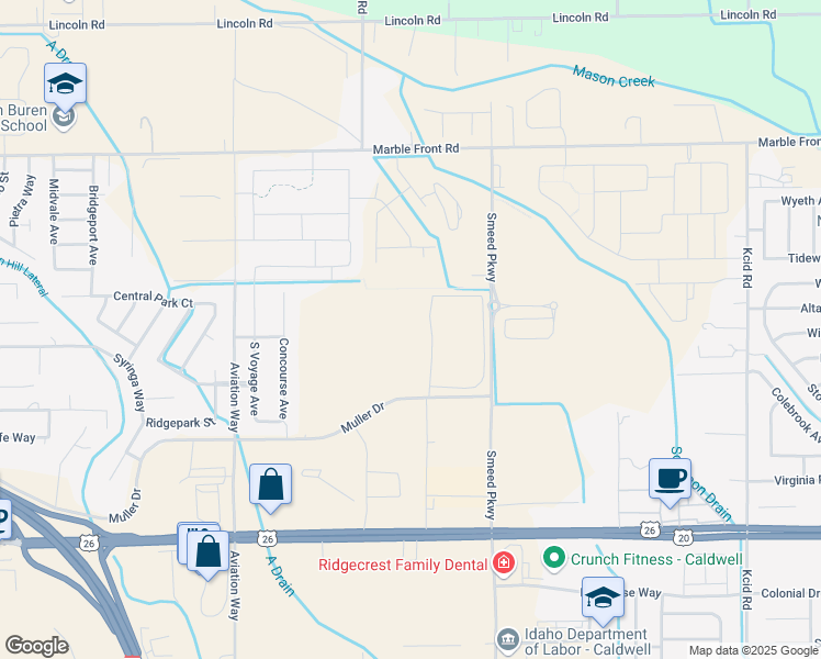map of restaurants, bars, coffee shops, grocery stores, and more near in Caldwell