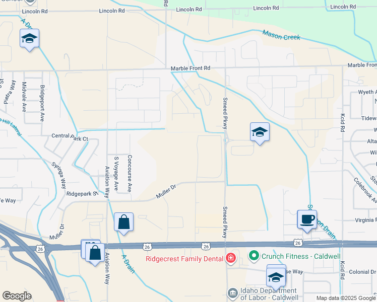 map of restaurants, bars, coffee shops, grocery stores, and more near in Caldwell