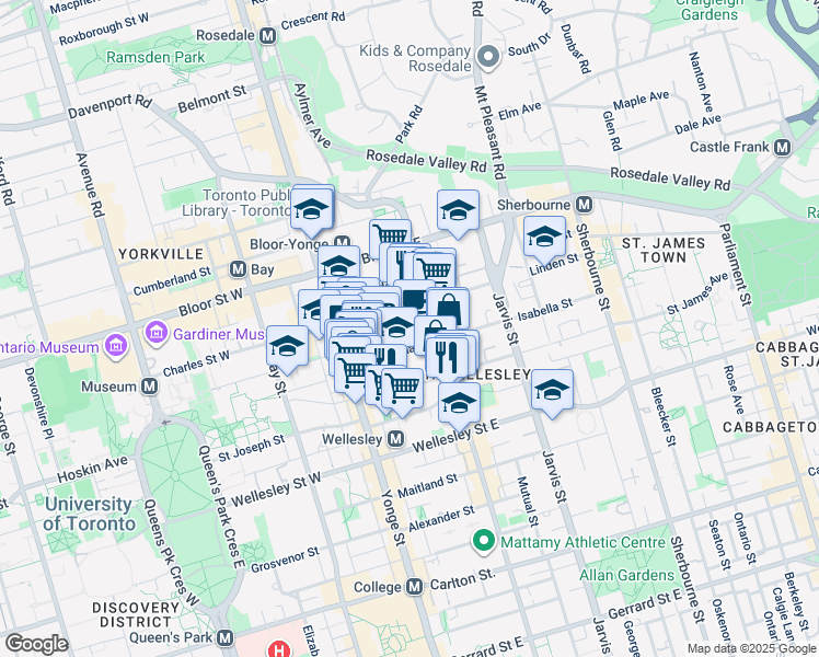 map of restaurants, bars, coffee shops, grocery stores, and more near 48 Isabella Street in Toronto