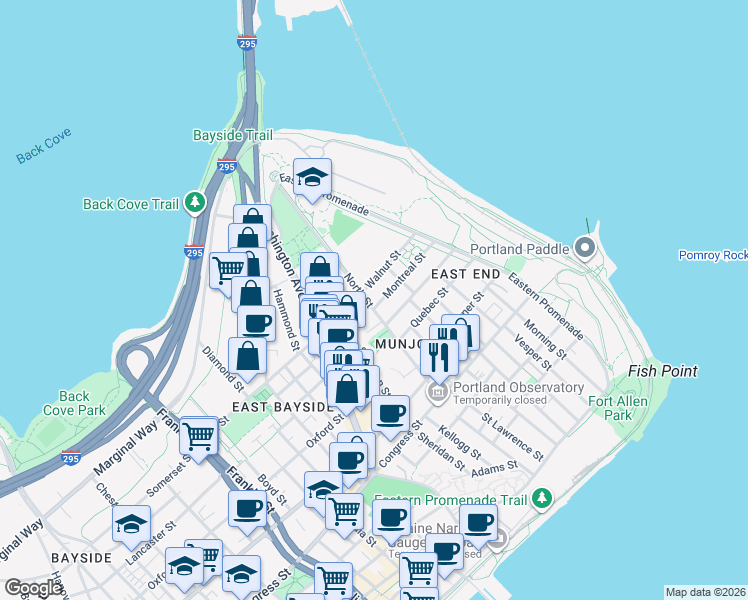 map of restaurants, bars, coffee shops, grocery stores, and more near in Portland
