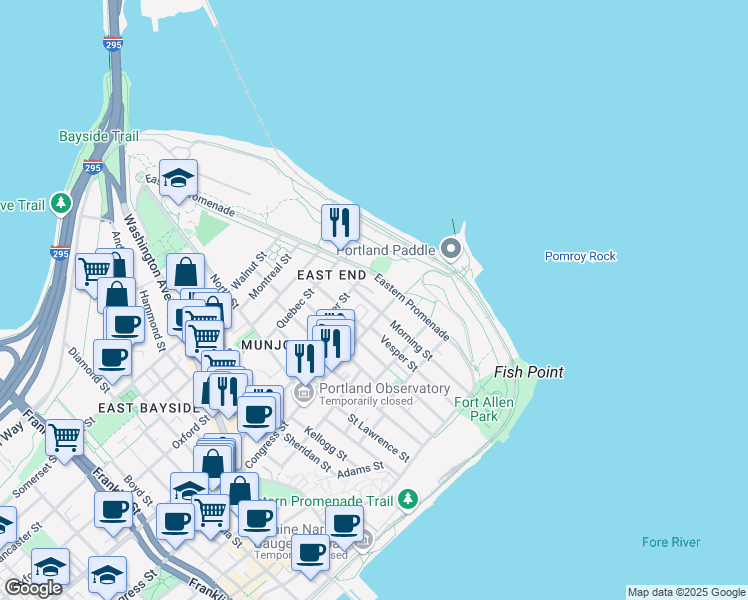 map of restaurants, bars, coffee shops, grocery stores, and more near in Portland