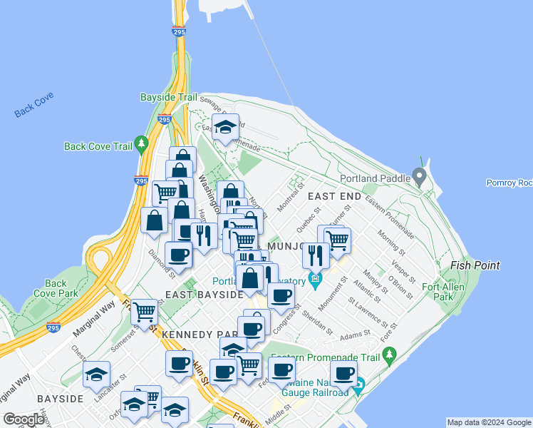map of restaurants, bars, coffee shops, grocery stores, and more near in Portland