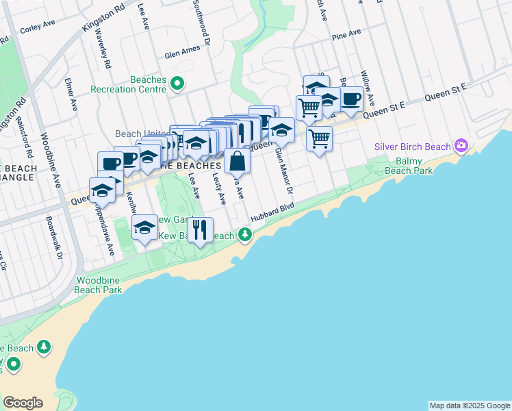 map of restaurants, bars, coffee shops, grocery stores, and more near in Toronto