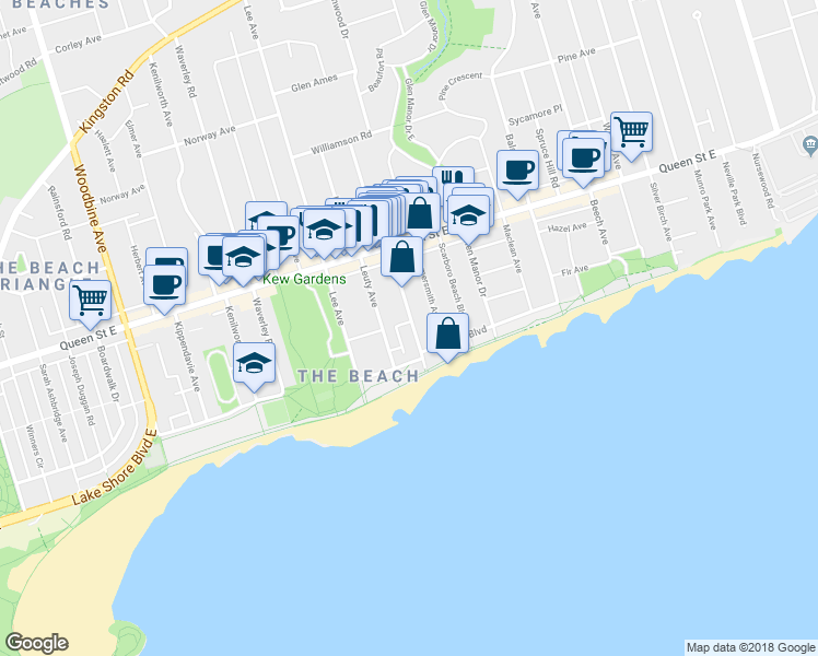 map of restaurants, bars, coffee shops, grocery stores, and more near in Toronto