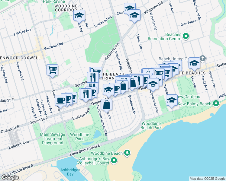 map of restaurants, bars, coffee shops, grocery stores, and more near in Toronto