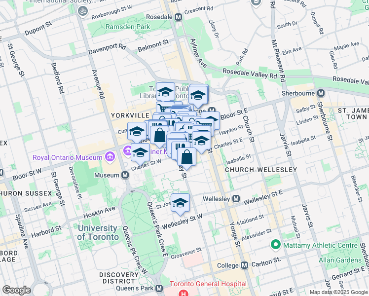 map of restaurants, bars, coffee shops, grocery stores, and more near in Toronto