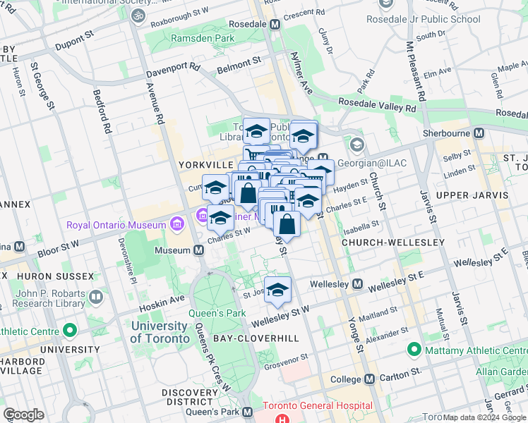map of restaurants, bars, coffee shops, grocery stores, and more near in Toronto