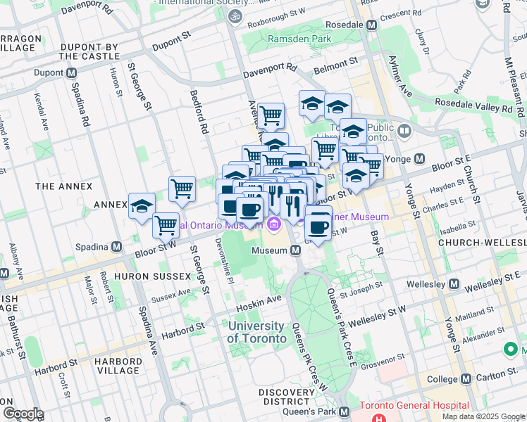 map of restaurants, bars, coffee shops, grocery stores, and more near in Toronto