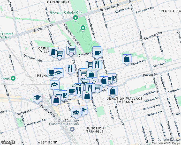 map of restaurants, bars, coffee shops, grocery stores, and more near in Toronto