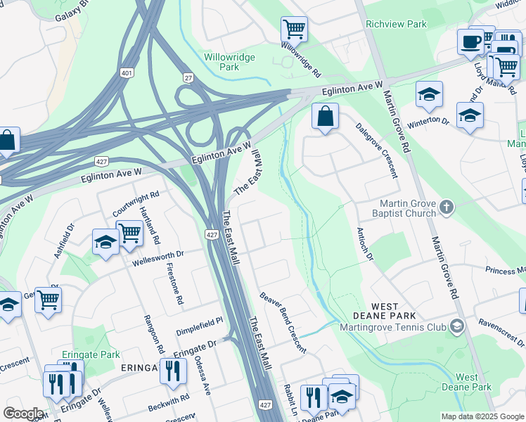map of restaurants, bars, coffee shops, grocery stores, and more near in Toronto