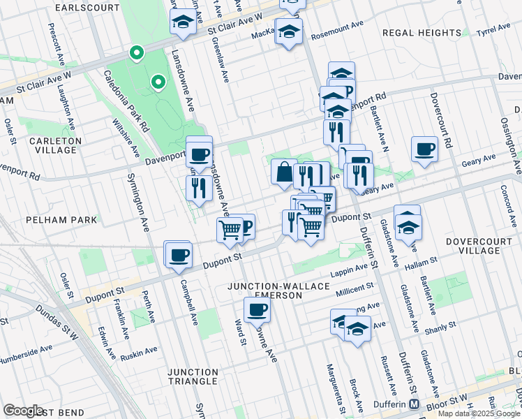 map of restaurants, bars, coffee shops, grocery stores, and more near 34 Primrose Avenue in Toronto