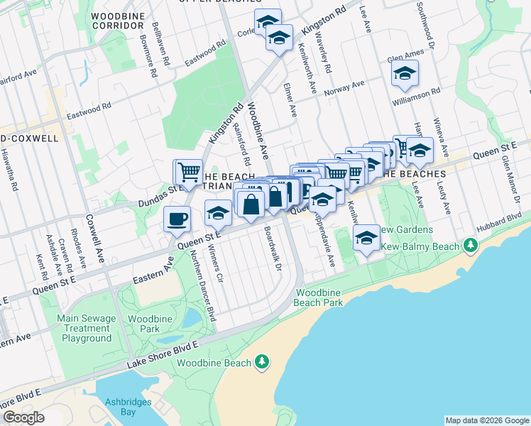 map of restaurants, bars, coffee shops, grocery stores, and more near in Toronto