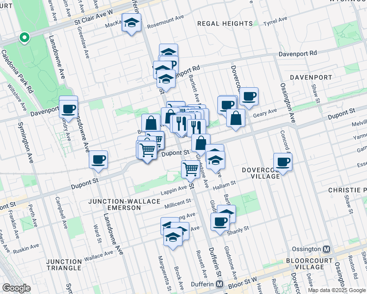 map of restaurants, bars, coffee shops, grocery stores, and more near in Toronto