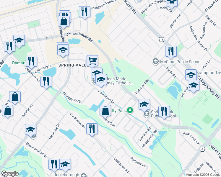 map of restaurants, bars, coffee shops, grocery stores, and more near 20 Owens Road in Brampton