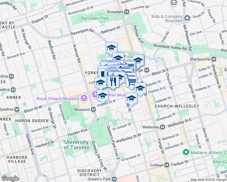 map of restaurants, bars, coffee shops, grocery stores, and more near 8 Sultan Street in Toronto