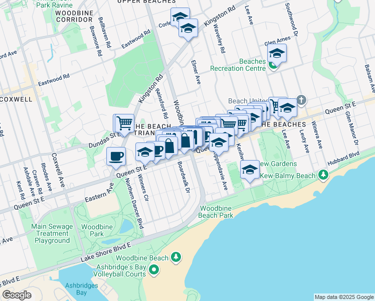 map of restaurants, bars, coffee shops, grocery stores, and more near in Toronto