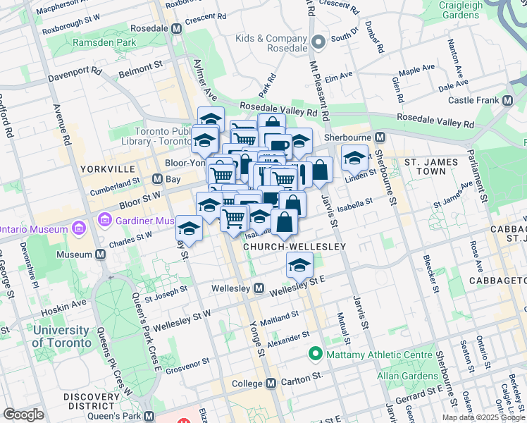 map of restaurants, bars, coffee shops, grocery stores, and more near in Toronto