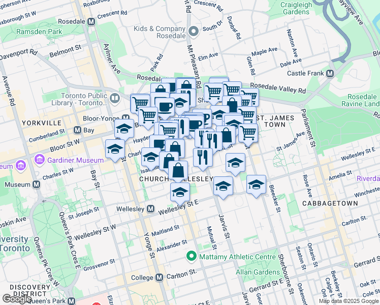 map of restaurants, bars, coffee shops, grocery stores, and more near in Toronto