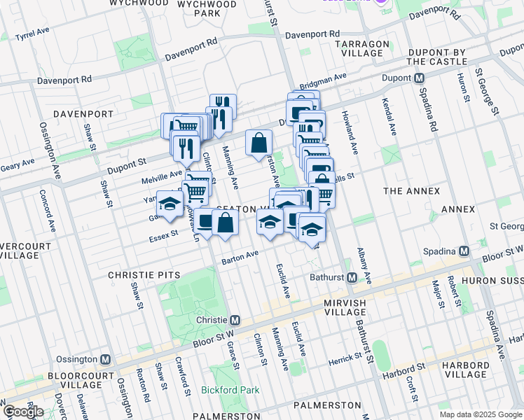 map of restaurants, bars, coffee shops, grocery stores, and more near 86 Follis Avenue in Toronto