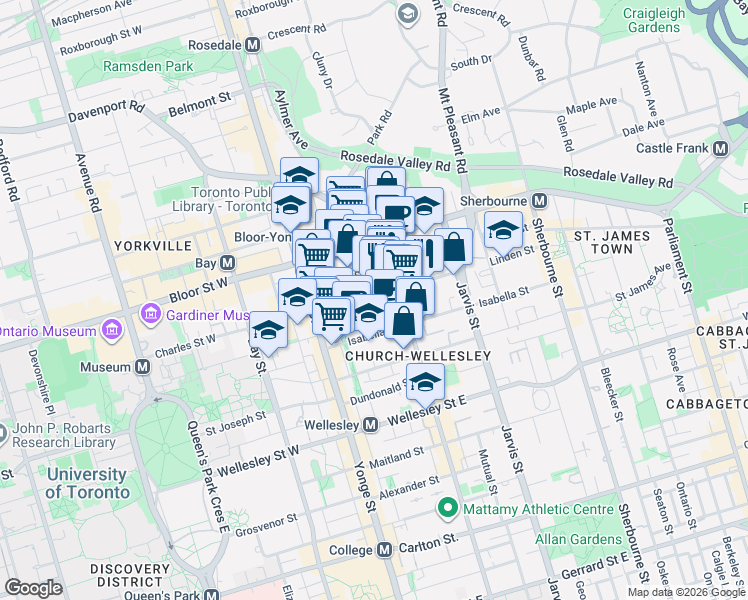 map of restaurants, bars, coffee shops, grocery stores, and more near in Toronto