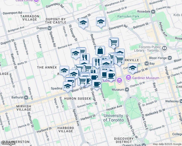 map of restaurants, bars, coffee shops, grocery stores, and more near in Toronto