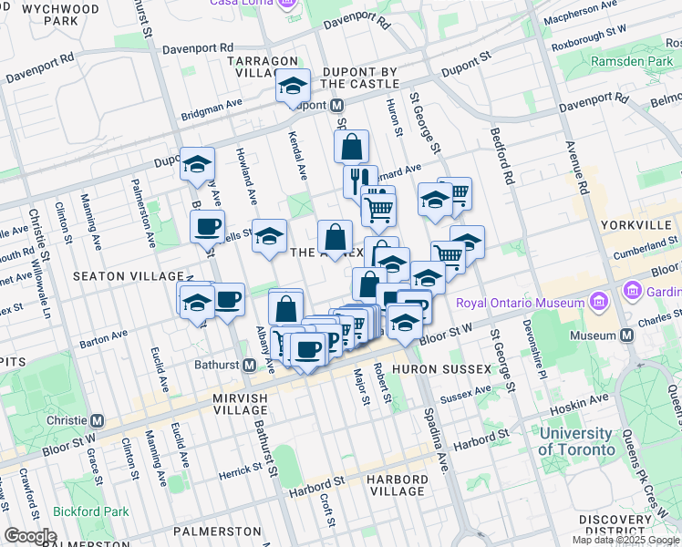 map of restaurants, bars, coffee shops, grocery stores, and more near in Toronto