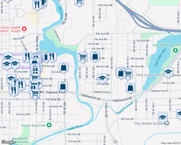 map of restaurants, bars, coffee shops, grocery stores, and more near 804 4th Avenue Northeast in Austin