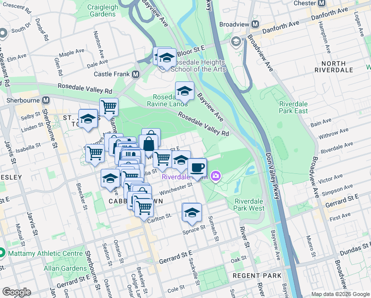 map of restaurants, bars, coffee shops, grocery stores, and more near 452 Sumach Street in Toronto