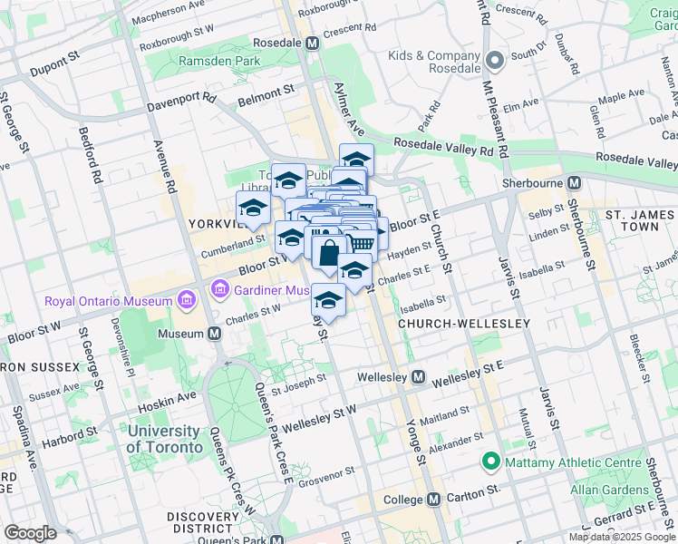 map of restaurants, bars, coffee shops, grocery stores, and more near 21 Balmuto Street in Toronto