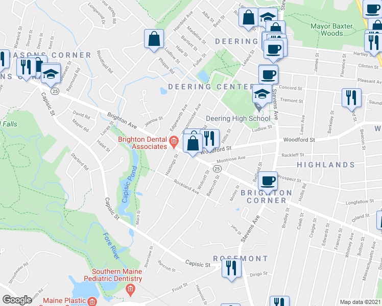 map of restaurants, bars, coffee shops, grocery stores, and more near 12 Columbia Rd in Portland