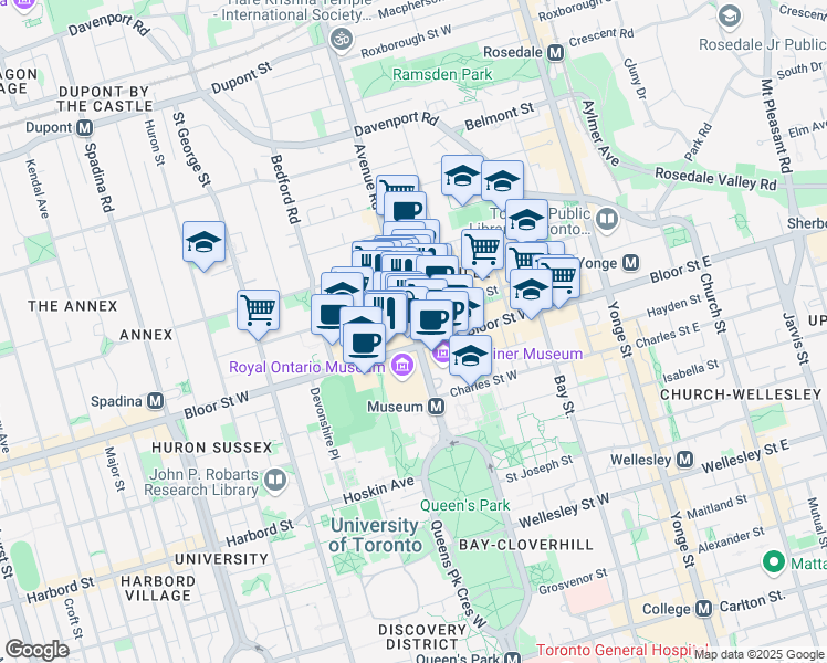 map of restaurants, bars, coffee shops, grocery stores, and more near Avenue Road in Toronto