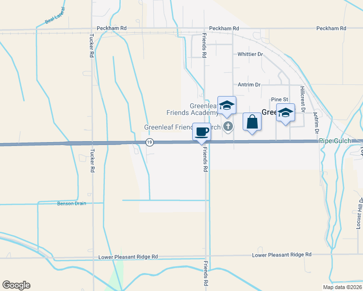 map of restaurants, bars, coffee shops, grocery stores, and more near 21603 Main Street in Greenleaf