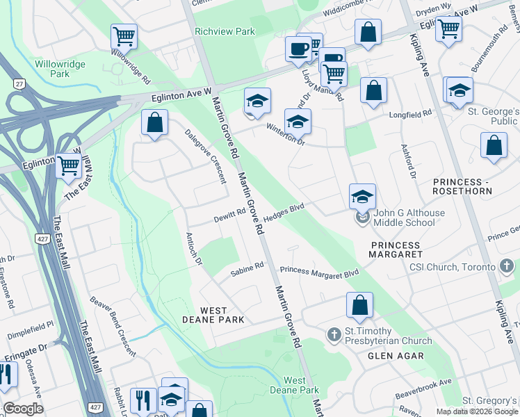 map of restaurants, bars, coffee shops, grocery stores, and more near in Toronto