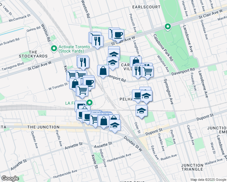 map of restaurants, bars, coffee shops, grocery stores, and more near in Toronto